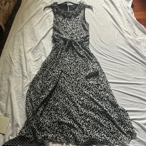 Black and Grey Pattern Dress with Ruffles